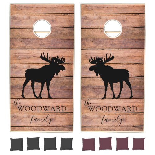 Rustic Wood Family Name Walking Bear  Cornhole Set