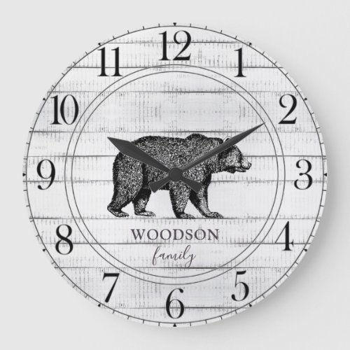 Rustic Wood Family Name Walking Bear Large Clock