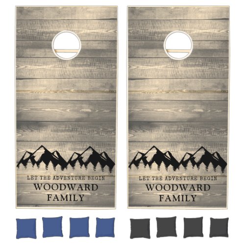 Rustic Wood Family Name Woodland Forest  Cornhole Set