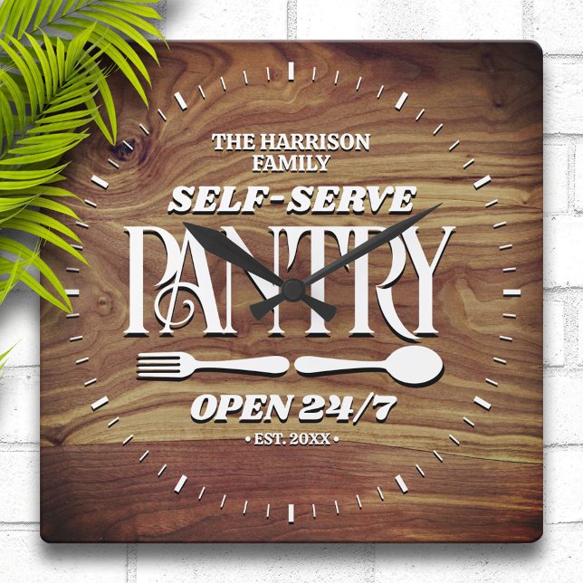 Rustic Wood Family Pantry Personalized  Square Wall Clock (Creator Uploaded)