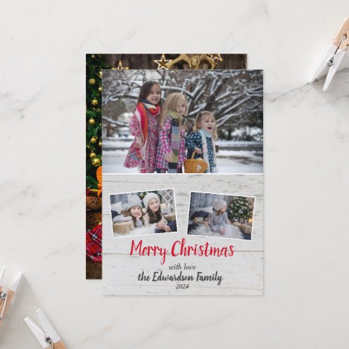 Rustic wood family photo collage Christmas card