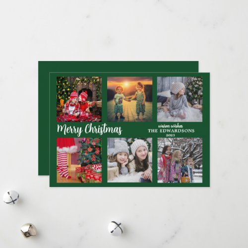 Rustic wood family photo collage Merry Christmas Holiday Card