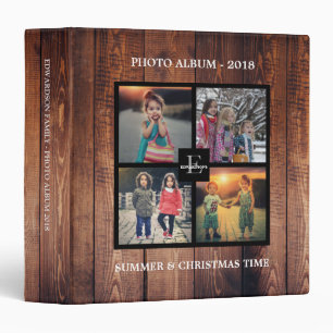 Rustic wood family photo collage photo album 3 ring binder