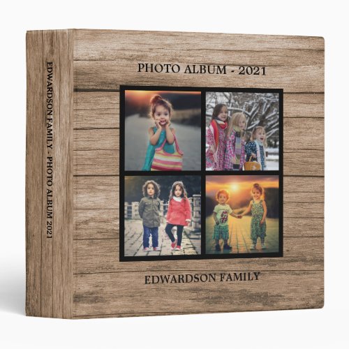Rustic wood family photo collage photo album 3 ring binder