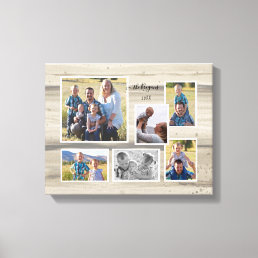Rustic Wood Family Photo Collage Script Name 6  Canvas Print