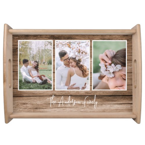 Rustic Wood Family Photo Collage Serving Tray