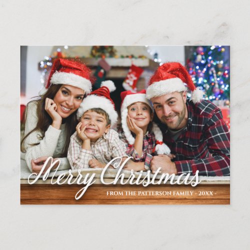 Rustic Wood Family Photo Merry Christmas Modern Postcard