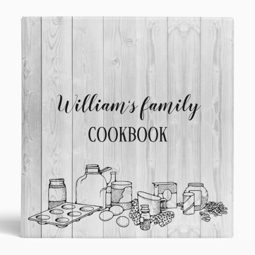 Rustic Wood Family Recipe Cookbook Personalized 3 Ring Binder