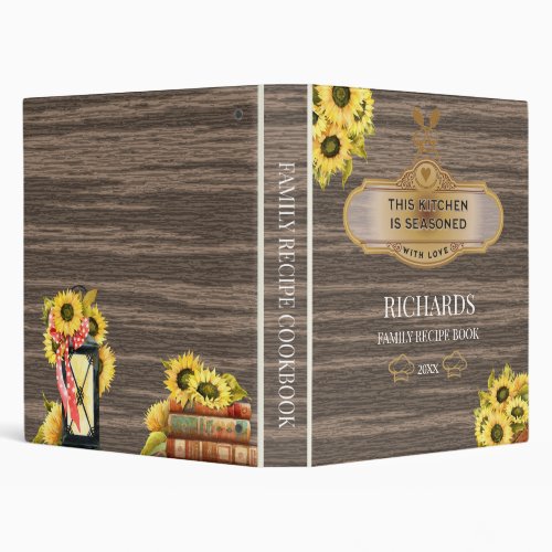 Rustic Wood Family Recipe Personalized  3 Ring Binder