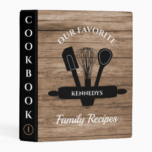 Rustic Wood Family Recipe Personalized Cookbook Mini Binder