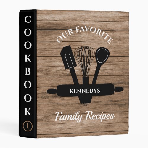 Rustic Wood Family Recipe Personalized Cookbook   Mini Binder