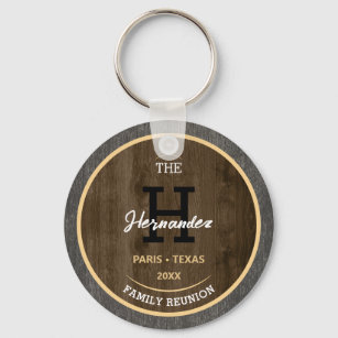 Rustic wood Family reunion Get together party Name Keychain