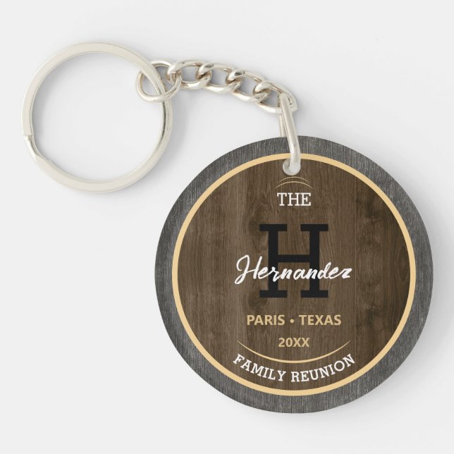 Rustic wood Family reunion Get together party Name Keychain (Front)