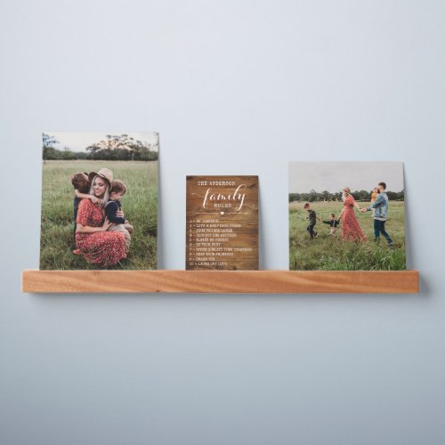 Rustic Wood Family Rules Customized 2 Photos Picture Ledge