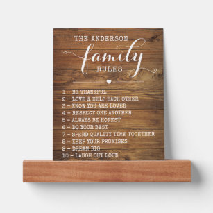 Rustic Wood Family Rules Customized Picture Ledge