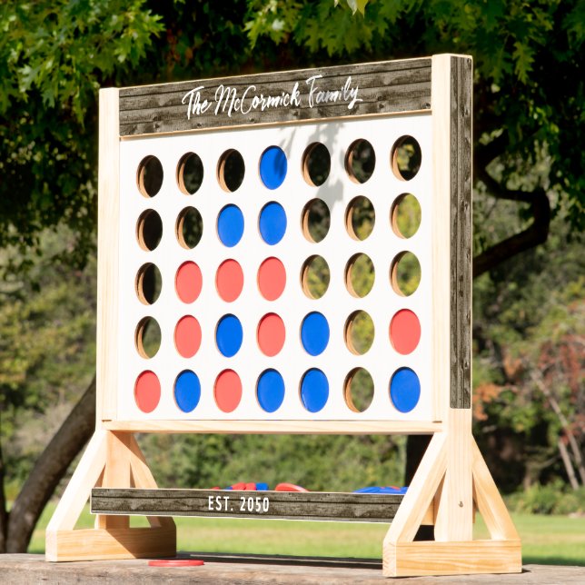 Rustic Wood Family Script Monogram Name  Fast Four (Lawn)