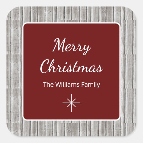 Rustic Wood Family Simple Christmas  Square Sticker