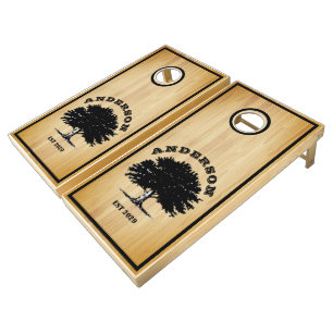 Rustic Wood Family Tree Personalized Cornhole Set