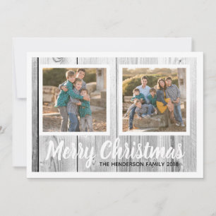 Rustic Wood Family Two Photo Christmas Collage Holiday Card