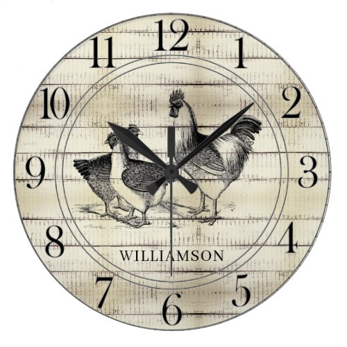 Rustic Wood Farm House Family Name  Large Clock