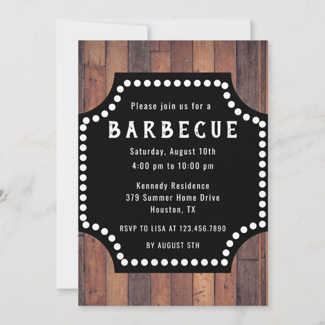 Rustic Wood Farmhouse Barbeque  BBQ  Invitation (Front)