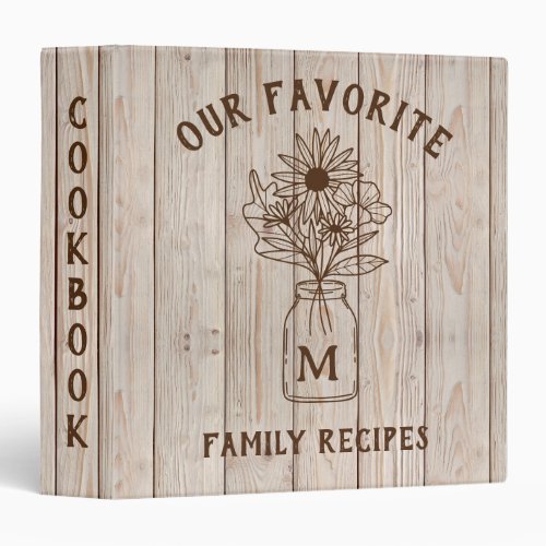 Rustic Wood Farmhouse Family Monogrammed Cookbook 3 Ring Binder