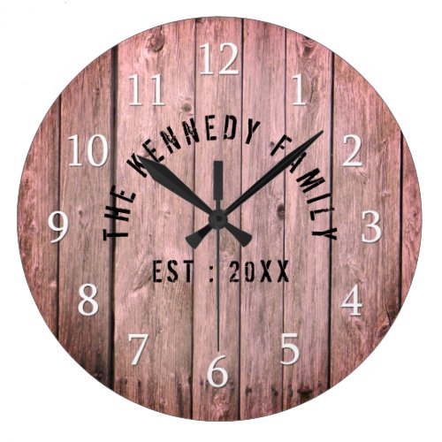 Rustic Wood Farmhouse Family Name Large Clock