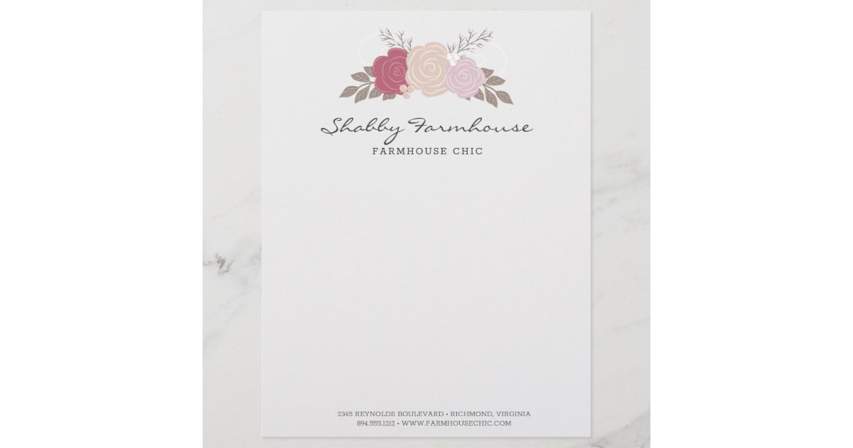 Rust Roses Letter Head Rustic Wood Farmhouse Floral Rose Boutique Letterhead | Zazzle