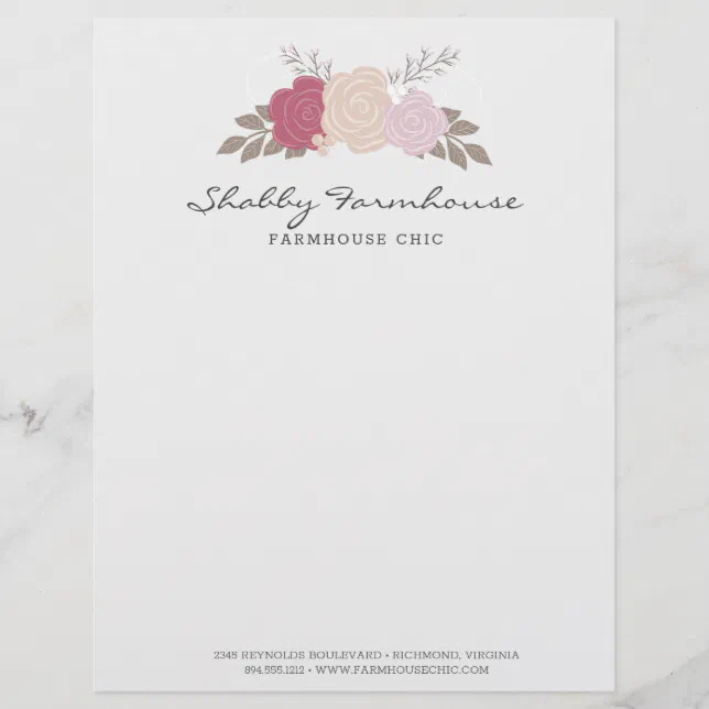 Rust Roses Letter Head Rustic Wood Farmhouse Floral Rose Boutique Letterhead | Zazzle