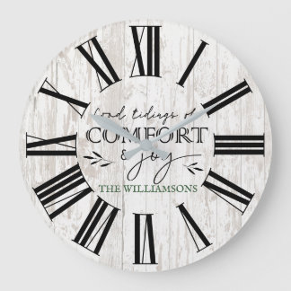 Rustic Wood Farmhouse Greeting Family Name  Large Clock