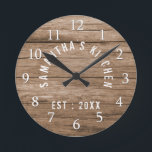 Rustic Wood Farmhouse Kitchen Personalized Round Clock<br><div class="desc">Personalized Farmhouse Kitchen Clock with wood texture to add a rustic look to your kitchen decor. Personalize with  name and established year.</div>
