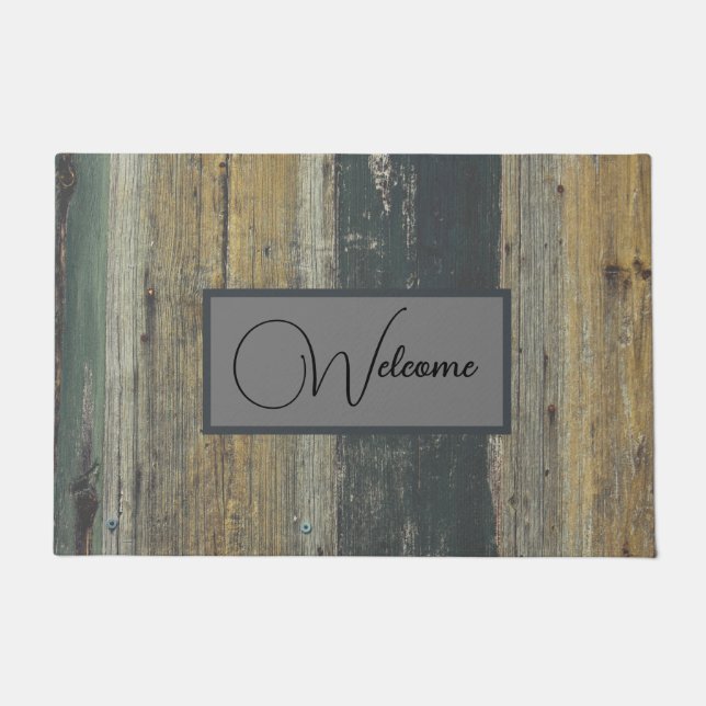 "Rustic Wood Farmhouse Personalized Doormat (Front)