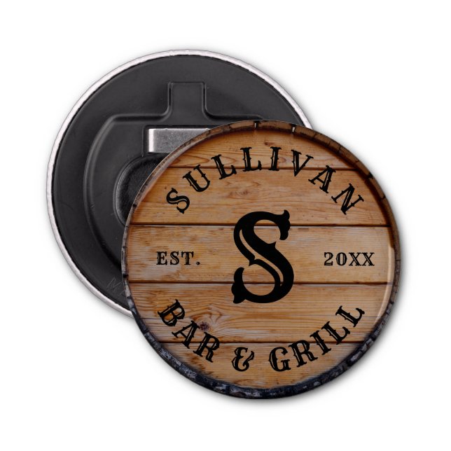Rustic Wood Farmhouse Personalized Monogram Name Bottle Opener (Front)