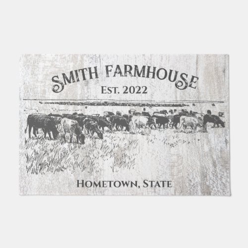 Rustic Wood Farmhouse Style Cattle Family Name Doormat