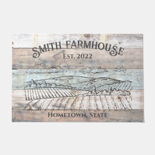 Rustic Wood Farmhouse Style Family Last Name Doormat