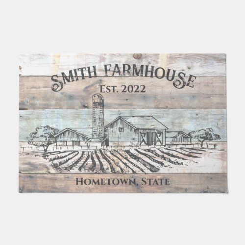 Rustic Wood Farmhouse Style Farm Family Name Doormat