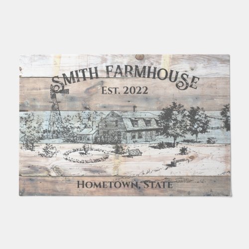 Rustic Wood Farmhouse Style Homestead Family Name Doormat