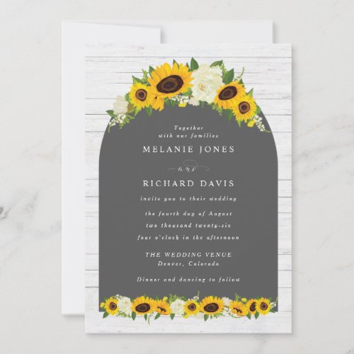 Rustic Wood Farmhouse Sunflower Floral Wedding Invitation