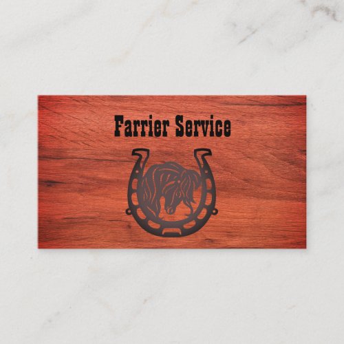 Rustic Wood Farrier Horseshoe Service Business Card
