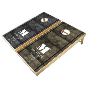 Rustic Wood Fat Letter Monogram Cornhole Set