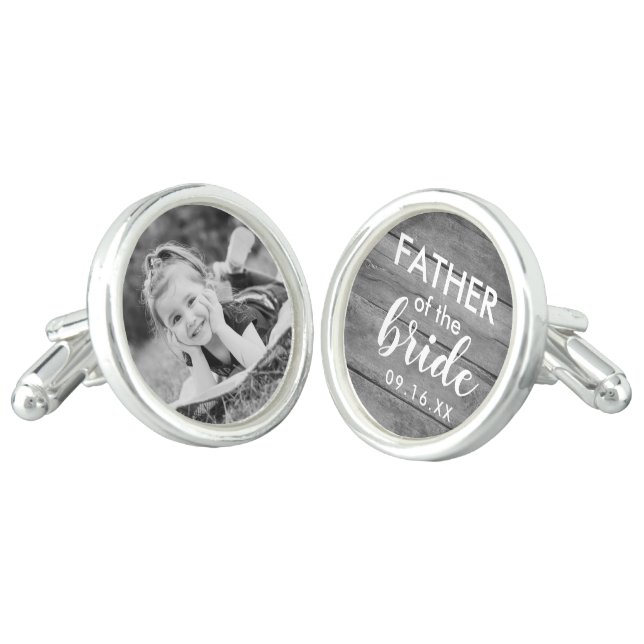 Rustic Wood Father Of The Bride Photo Cufflinks (Angled)