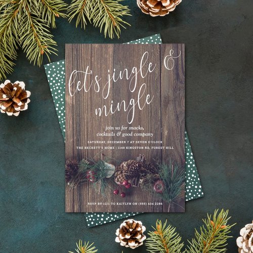 Rustic Wood  Festive Pine Cone Holiday Party Invitation