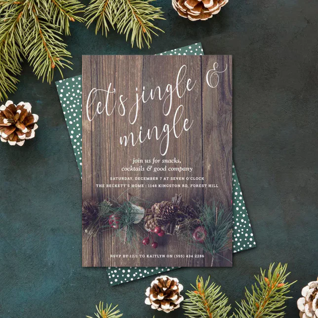 Rustic Wood & Festive Pine Cone Holiday Party Invitation | Zazzle