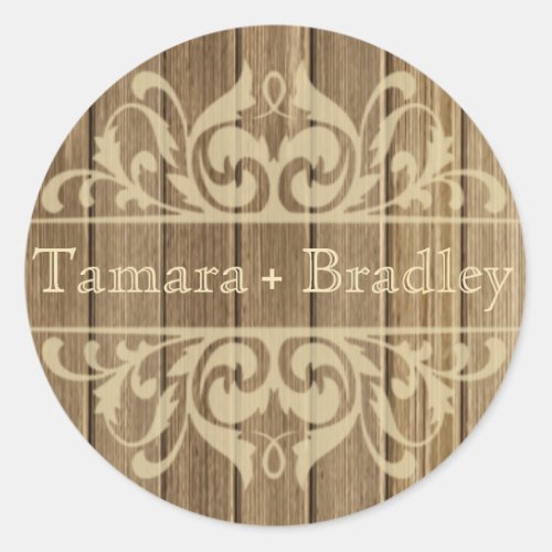 Rustic Wood Filigree Designer  brown tan Classic Round Sticker