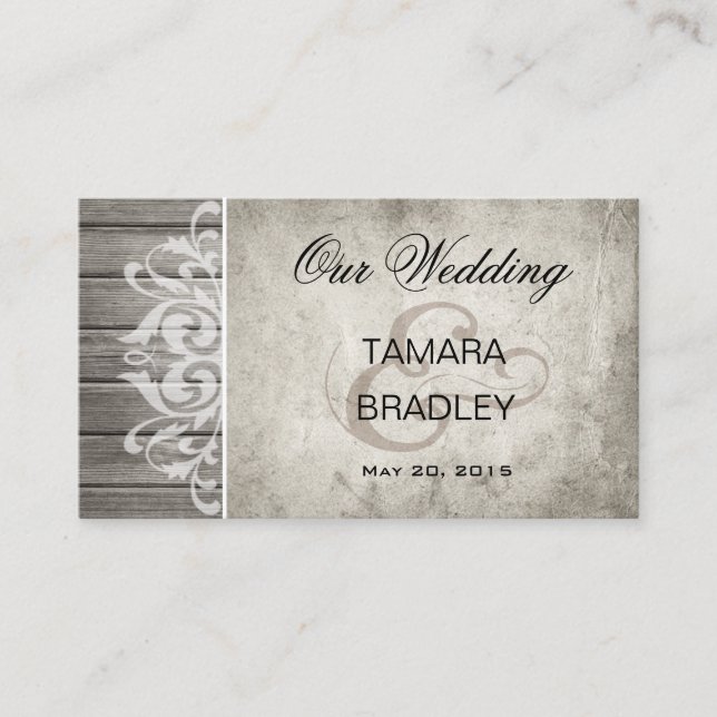Rustic Wood Filigree Wedding Website | grey Enclosure Card (Front)