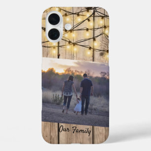 Rustic Wood Firefly Lights Family Photo Custom iPhone 16 Plus Case