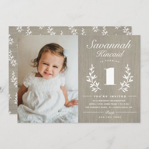 Rustic Wood First Birthday Party Invitation