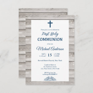 Rustic Wood First Communion Religious event Invitation