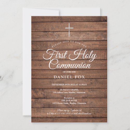 Rustic Wood First Holy Communion Invitation