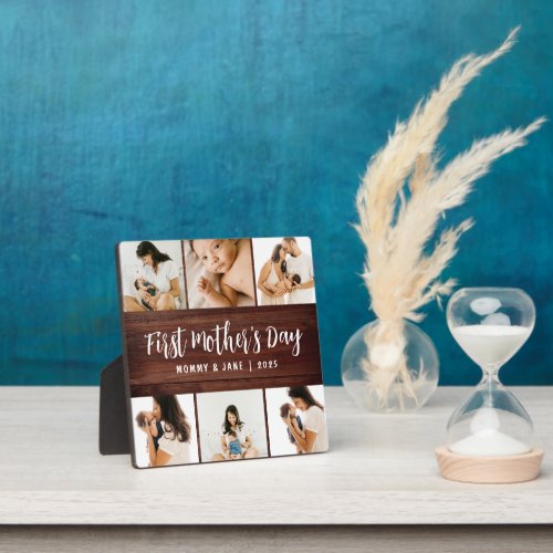 Rustic Wood First Mothers Day Photo Keepsake Gif Plaque